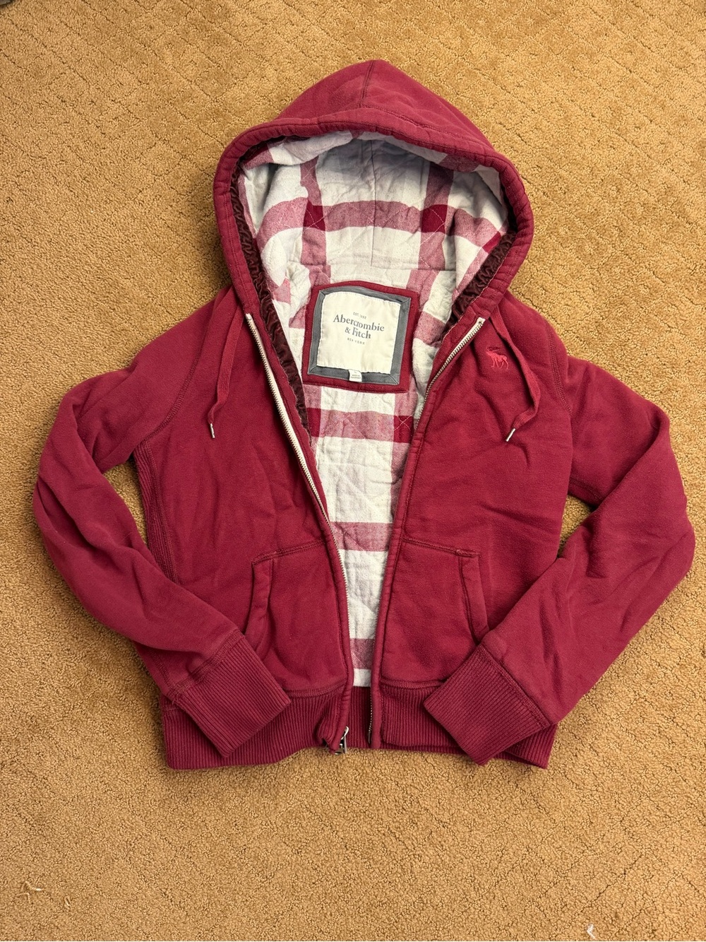 Abercrombie & Fitch Red Full Zip Hooded Hoodie w/ Pockets Women’s L Y2K